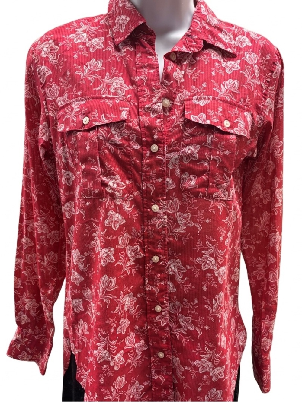 Ralph Lauren Cranberry and White Long Sleeve Button Down Shirt
